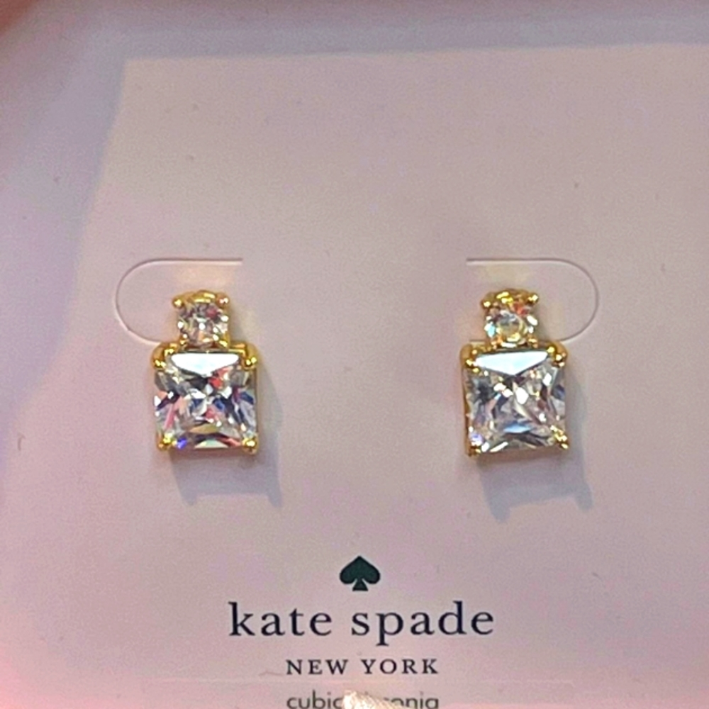 kate spade Gold-Tone Clear Crystal Square CZ Stud Earrings
